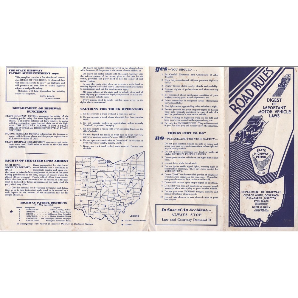 Vintage 1930s Ohio Road Rules Digest Important Motor Vehicle Laws Pamphlet - Picture 4 of 4